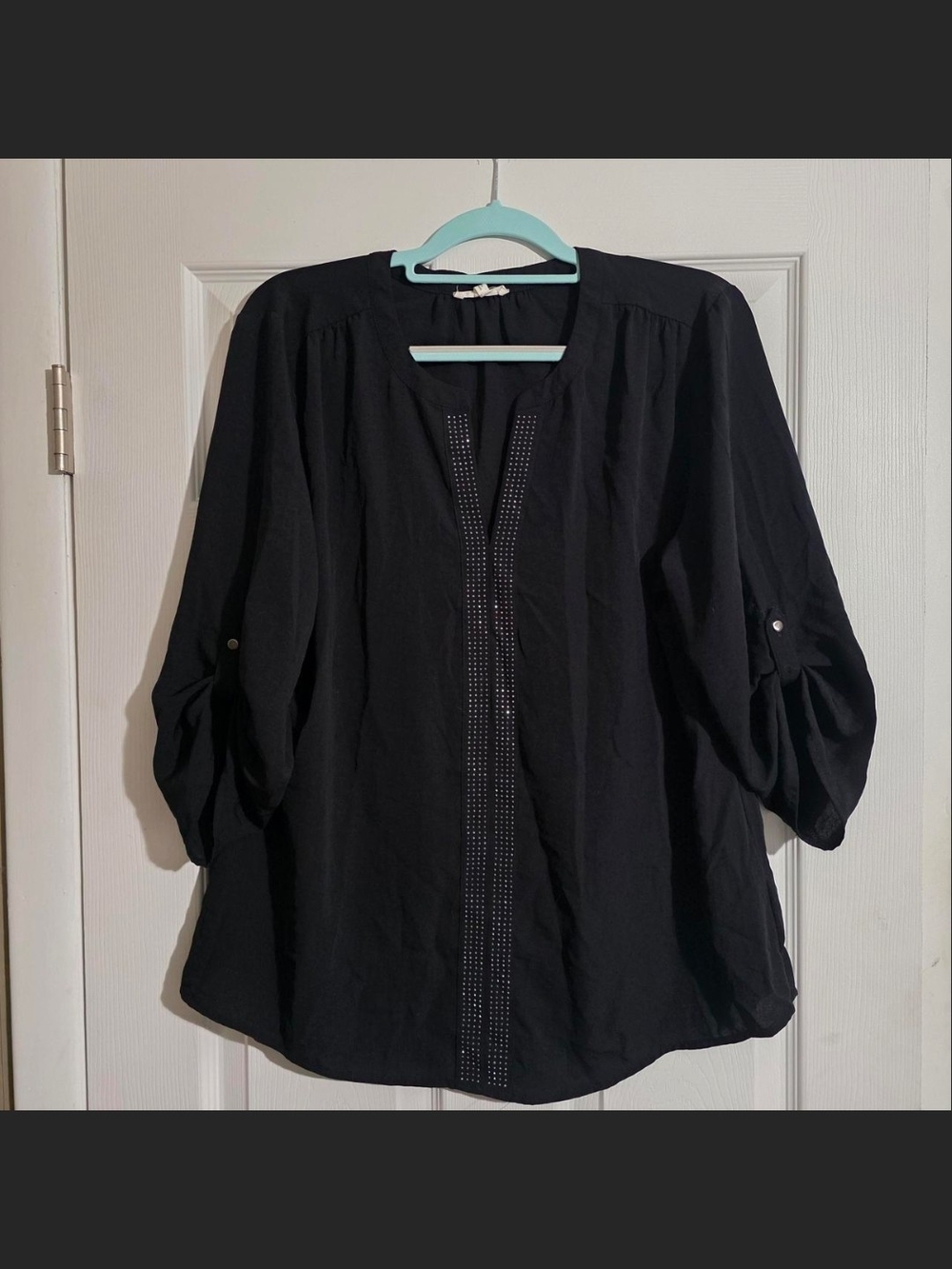 Maurices Black Stud-Trim Roll-Tab Blouse